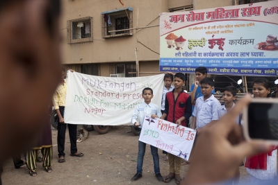 The 'Fighting and bad language' group's presentation on the maidan (playground) in Mariamma Nagar