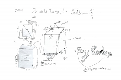 Sadik's final drawing for the recycling and wet waste bins